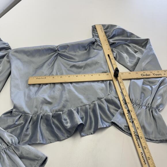 Zemeta Top Womens Small Blue‎ Float Satin Ruffle Hem Crop Blouse Dolls Kill - Picture 8 of 9